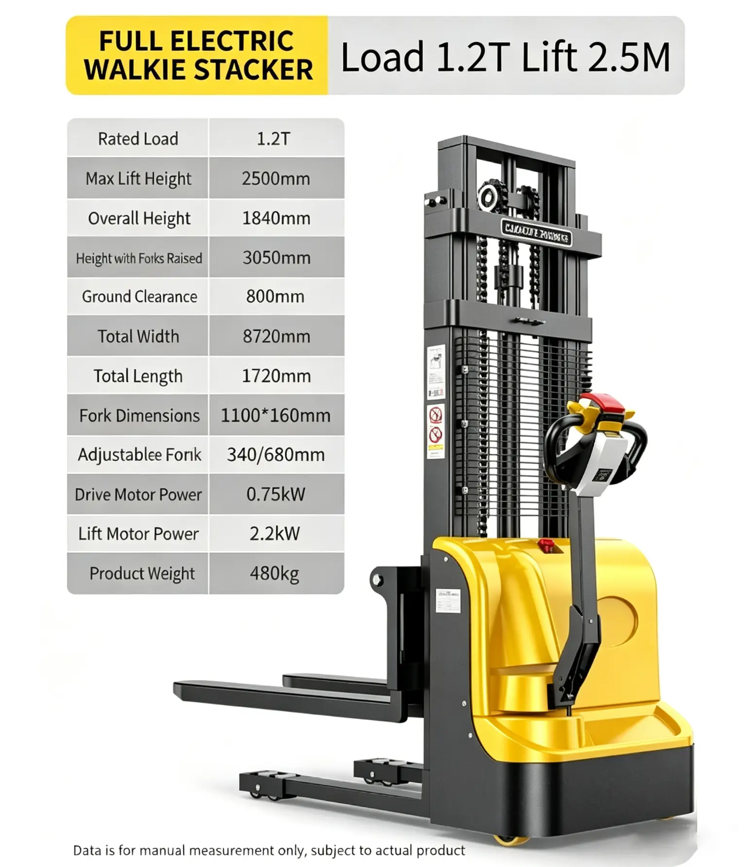 1.2T Full Electric Walkie Stacker